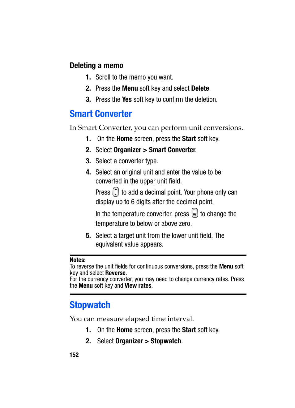 Smart converter stopwatch, Smart converter, Stopwatch | Samsung SGH-i607 User Manual | Page 152 / 223