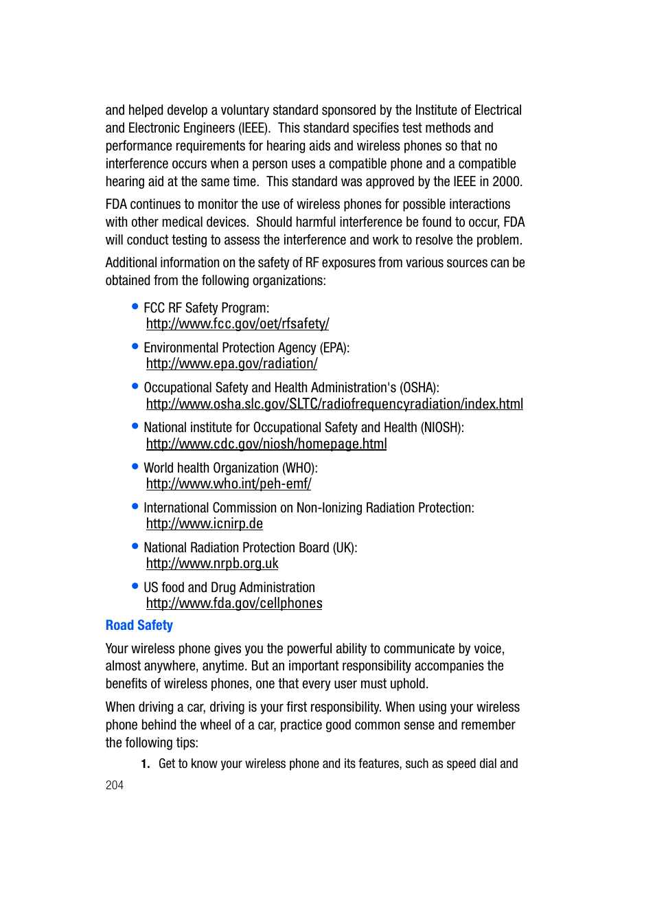 Road safety | Samsung SGH-i607 User Manual | Page 204 / 223