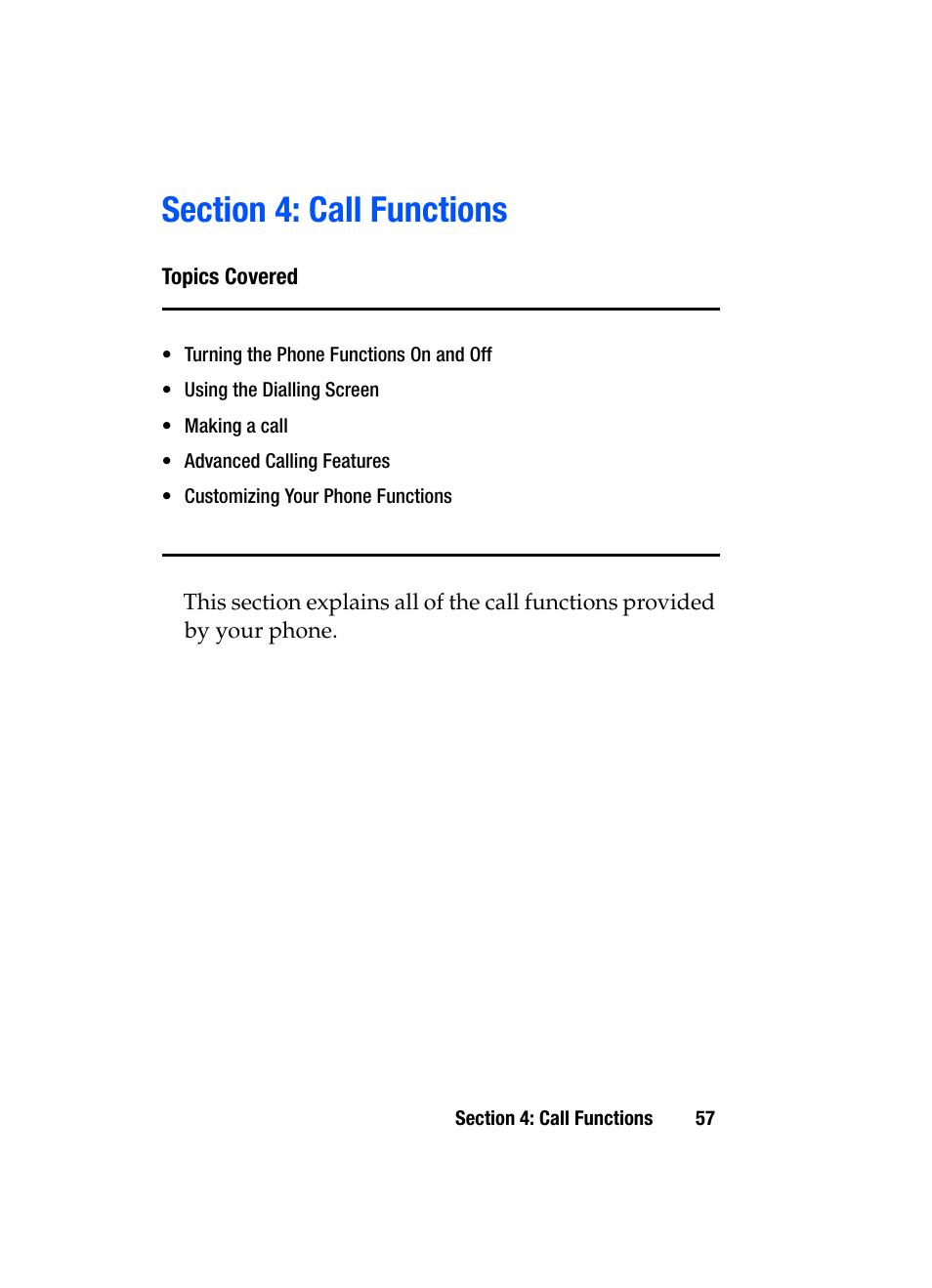 Section 4: call functions | Samsung SGH-i607 User Manual | Page 57 / 223