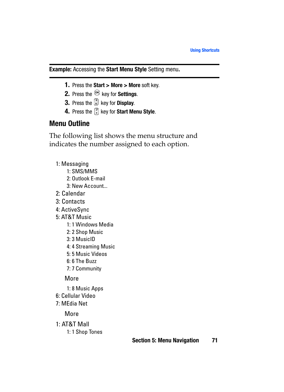 Menu outline | Samsung SGH-i607 User Manual | Page 71 / 223