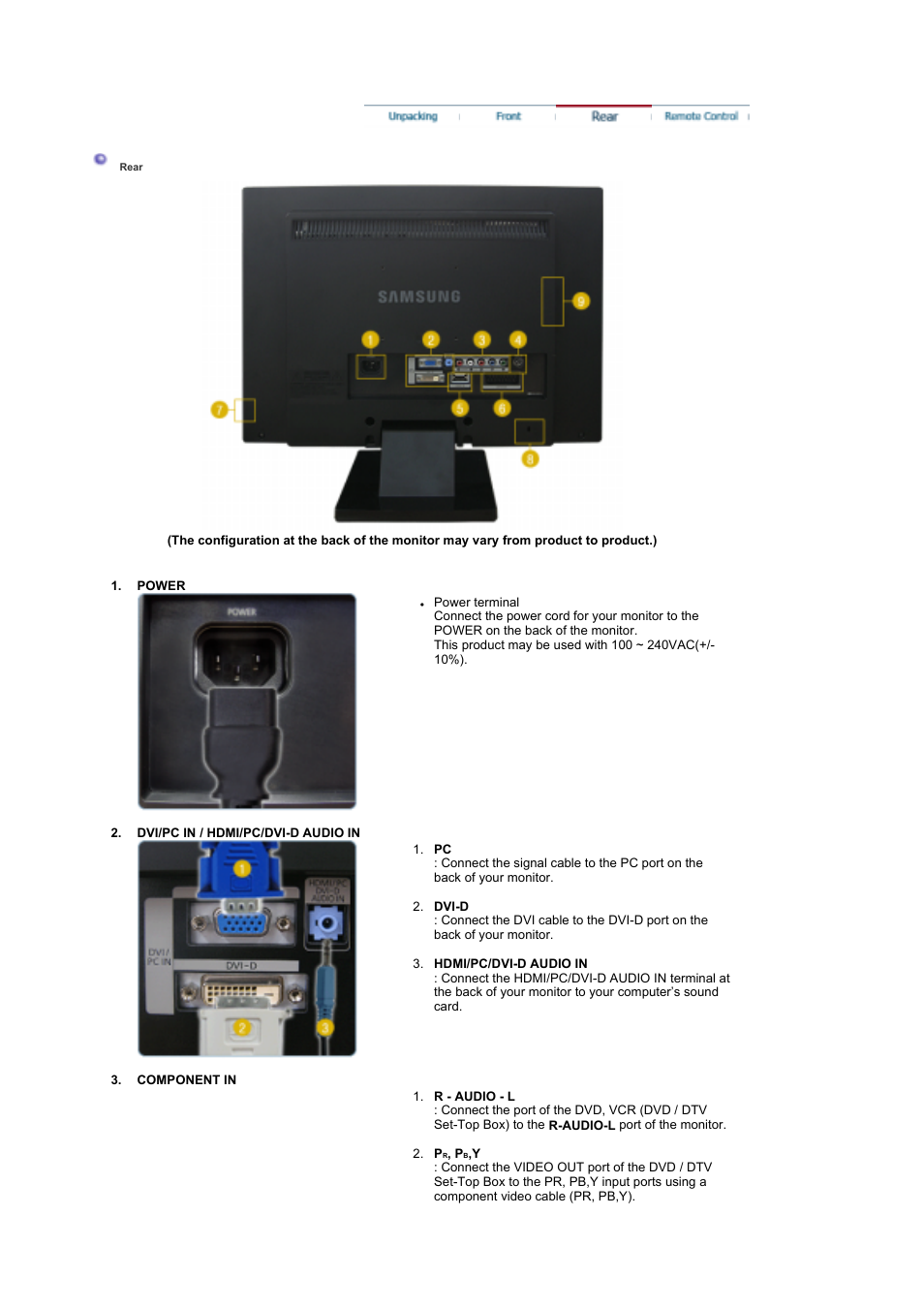 Rear | Samsung 225MW User Manual | Page 14 / 58