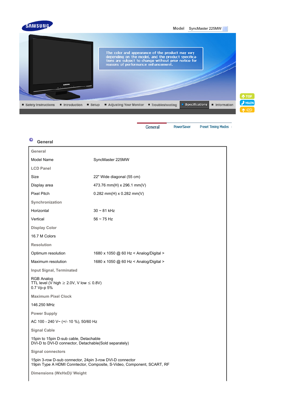 General | Samsung 225MW User Manual | Page 47 / 58