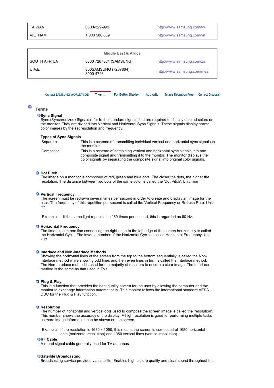 Terms, For better display | Samsung 225MW User Manual | Page 52 / 58