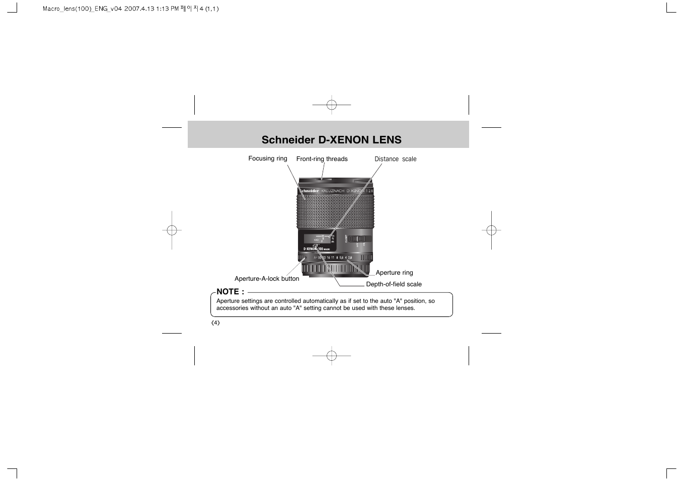 Schneider d-xenon lens | Samsung Schneider D-XENON 100 Macro User Manual | Page 6 / 27