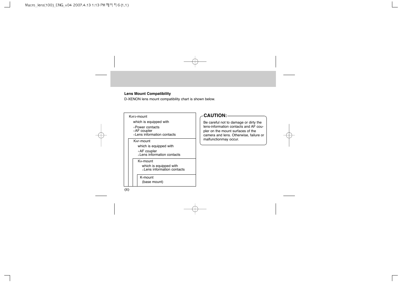 Caution | Samsung Schneider D-XENON 100 Macro User Manual | Page 8 / 27