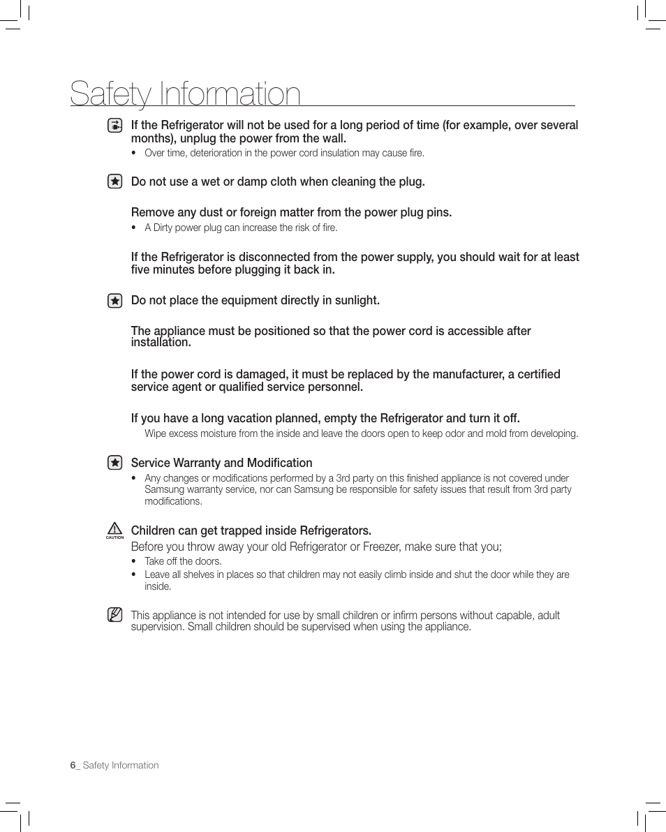 Safety information | Samsung RF265AA User Manual | Page 6 / 36