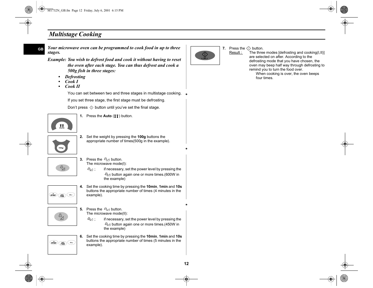 Multistage cooking | Samsung M1732N User Manual | Page 12 / 24
