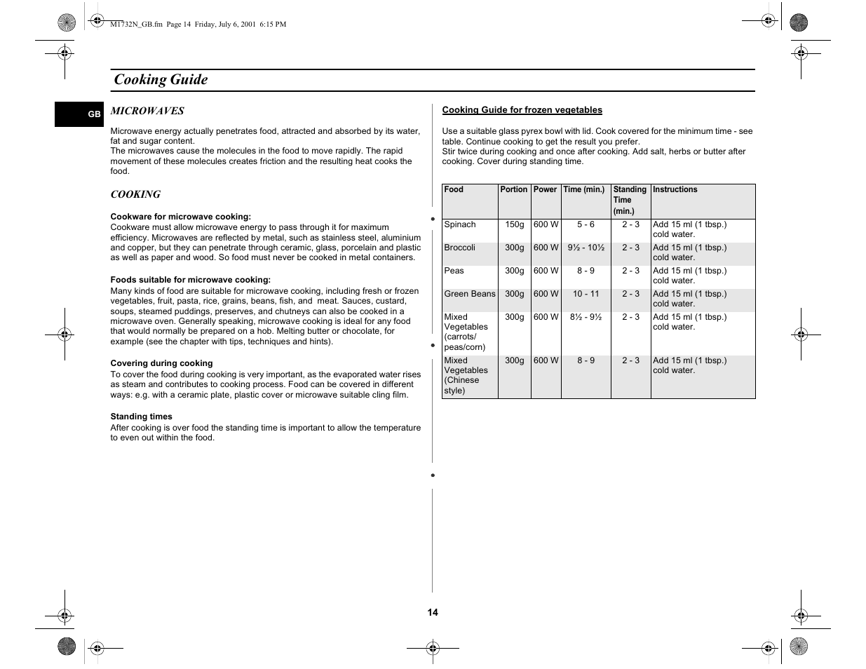Cooking guide | Samsung M1732N User Manual | Page 14 / 24