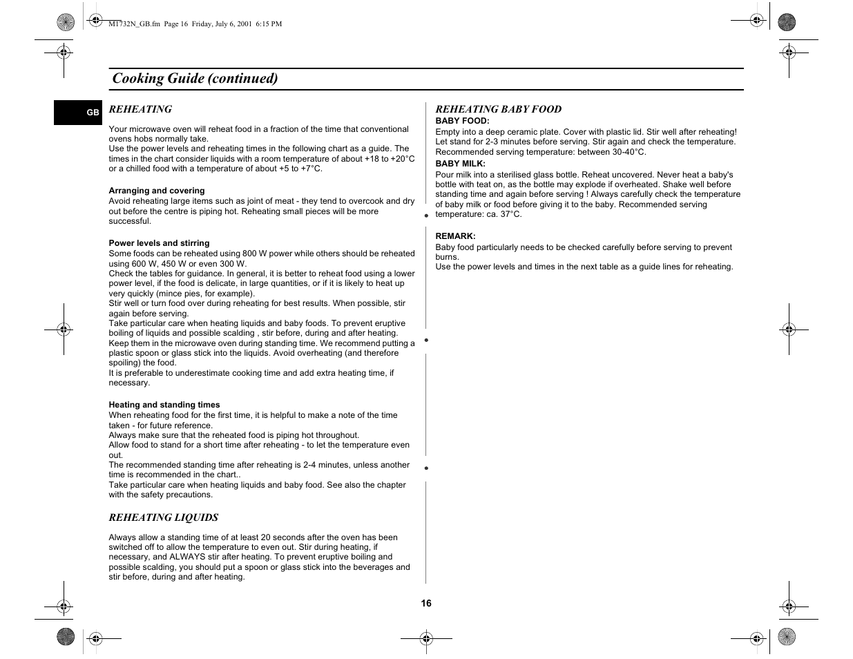 Cooking guide (continued) | Samsung M1732N User Manual | Page 16 / 24