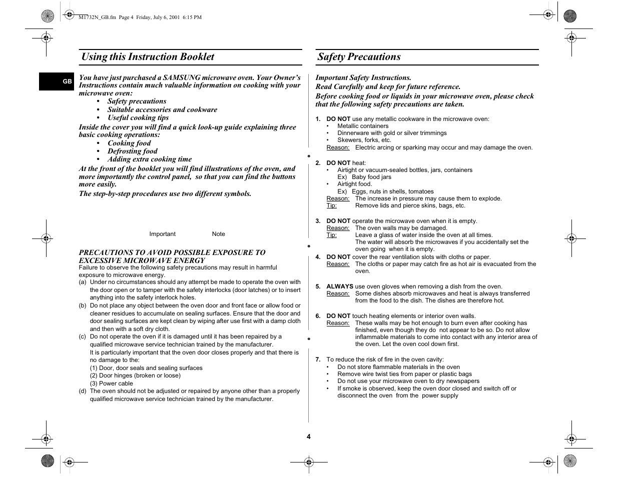 Using this instruction booklet, Safety precautions | Samsung M1732N User Manual | Page 4 / 24