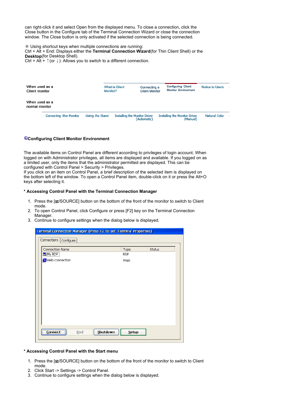 Configuring client monitor environment | Samsung SYNCMASTER 710NT User Manual | Page 29 / 102
