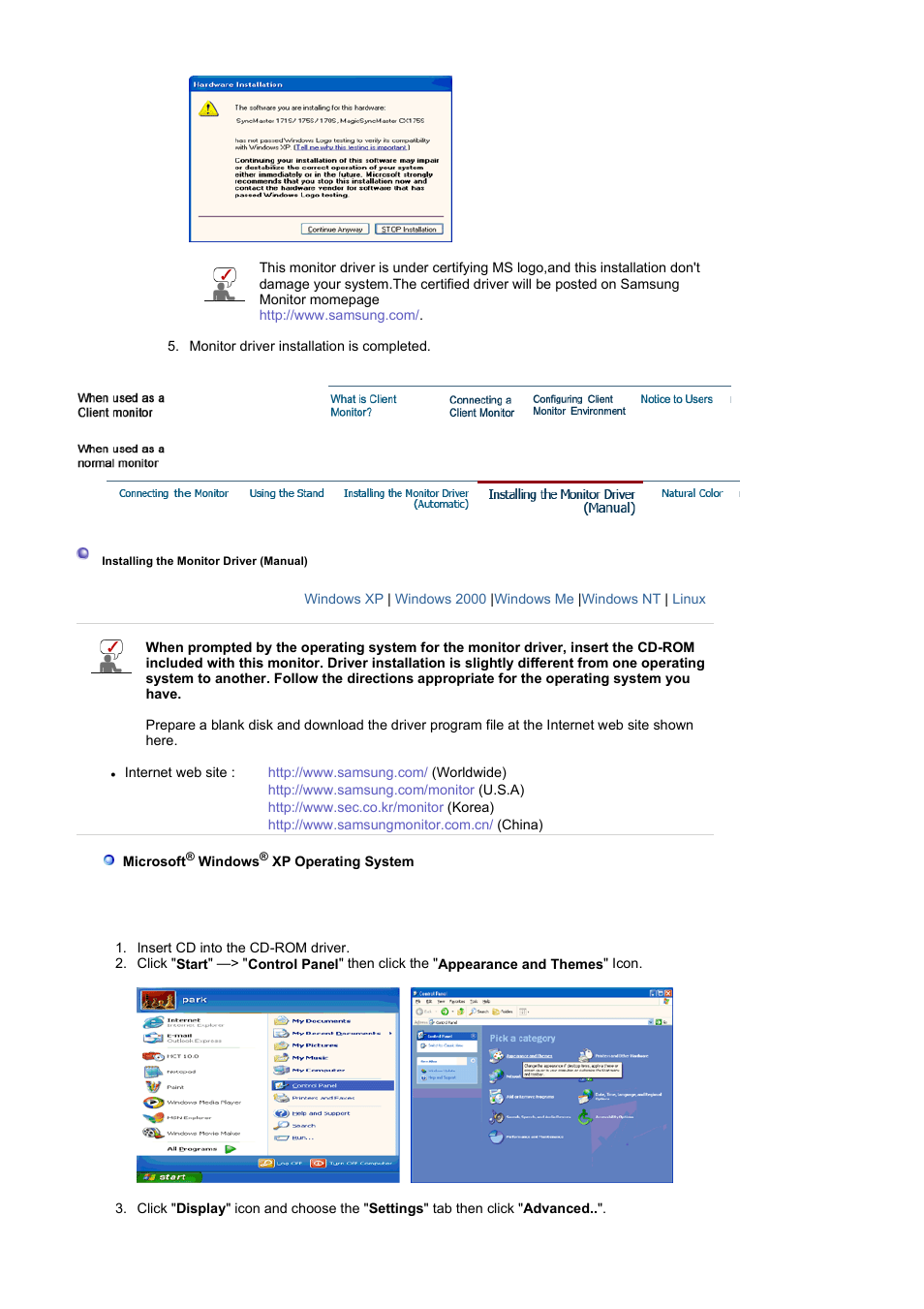 Installing the monitor driver (manual) | Samsung SYNCMASTER 710NT User Manual | Page 43 / 102