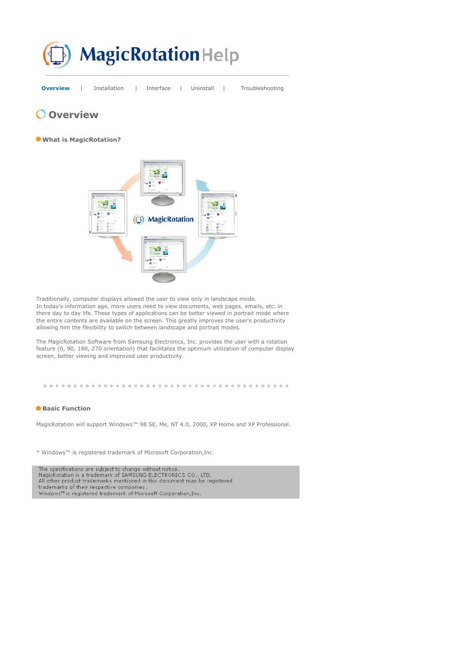 Magicrotation, Overview | Samsung SYNCMASTER 710NT User Manual | Page 74 / 102