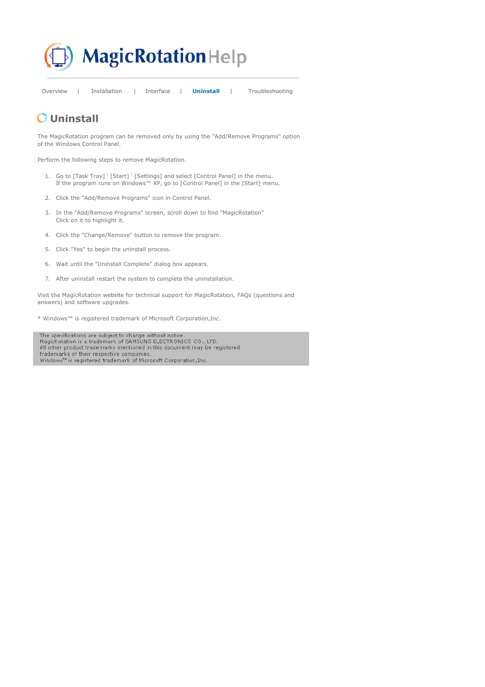 Uninstall | Samsung SYNCMASTER 710NT User Manual | Page 84 / 102