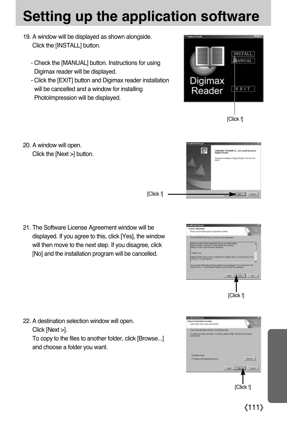 Setting up the application software | Samsung Digimax L50 User Manual | Page 111 / 132