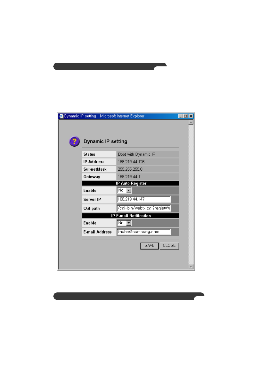 Setting with the web browser, Cgi program for the administration server | Samsung Version 1.1 User Manual | Page 83 / 89