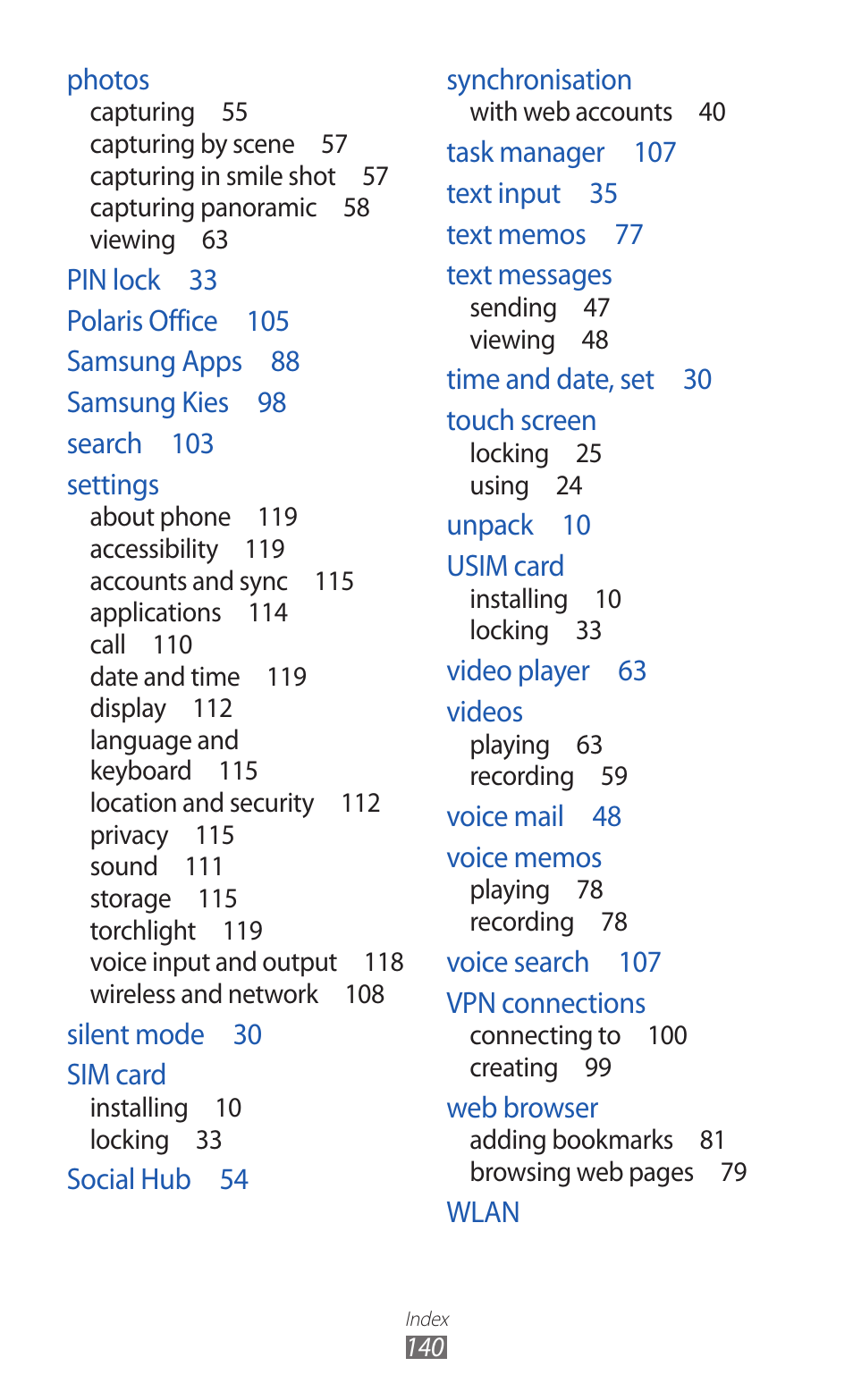 Samsung GALAXY GT-S5690 User Manual | Page 140 / 143