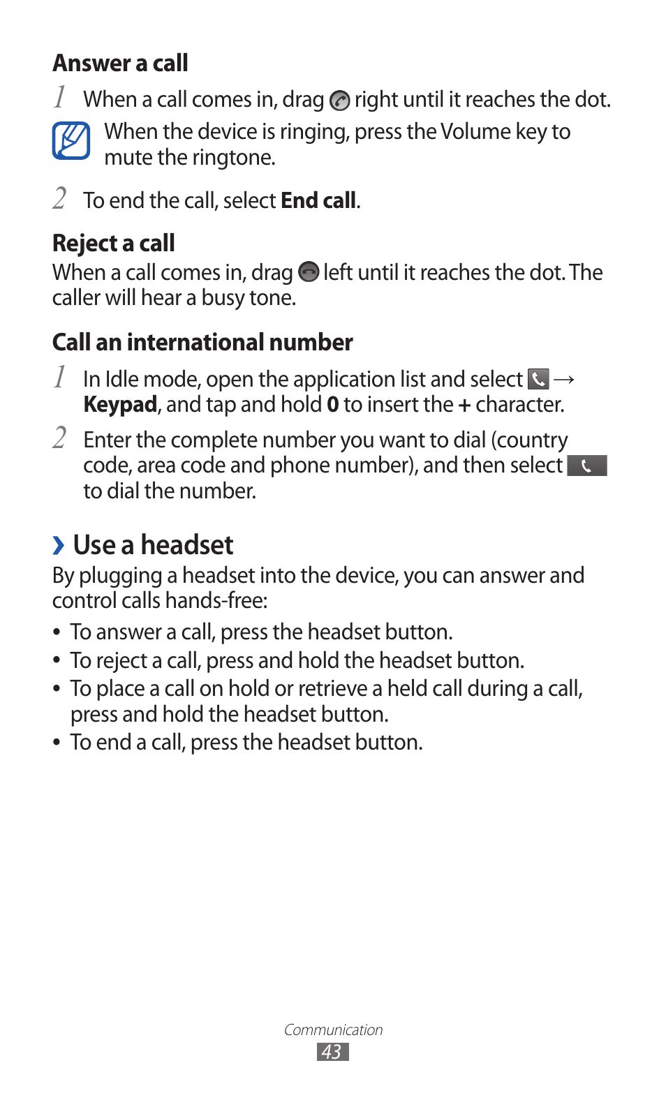 Use a headset | Samsung GALAXY GT-S5690 User Manual | Page 43 / 143