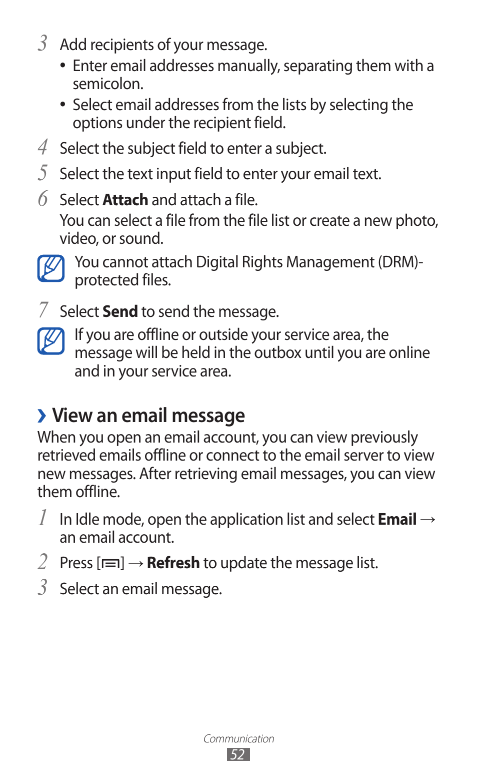 View an email message | Samsung GALAXY GT-S5690 User Manual | Page 52 / 143