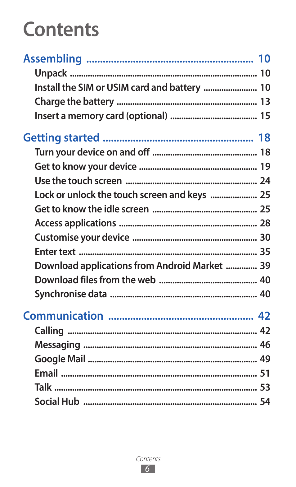 Samsung GALAXY GT-S5690 User Manual | Page 6 / 143