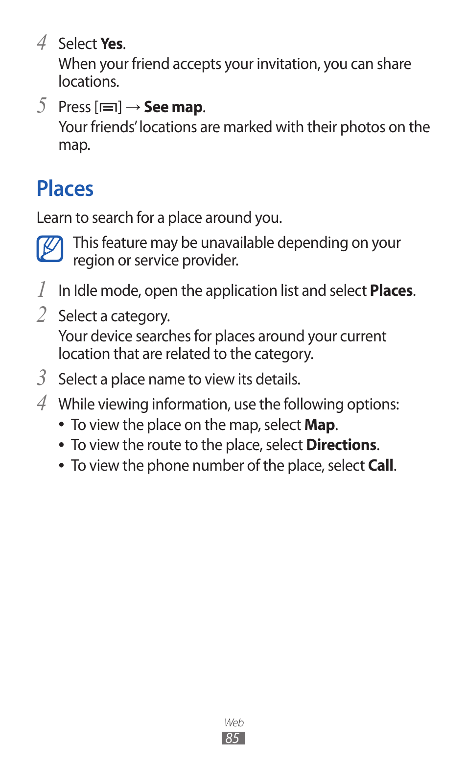 Places | Samsung GALAXY GT-S5690 User Manual | Page 85 / 143