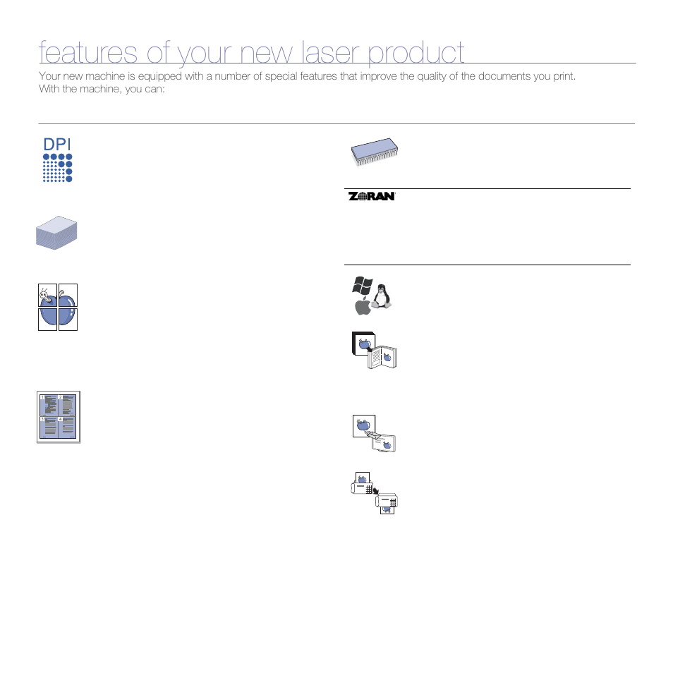 Features of your new laser product, Special features | Samsung SCX-4X24 User Manual | Page 2 / 143