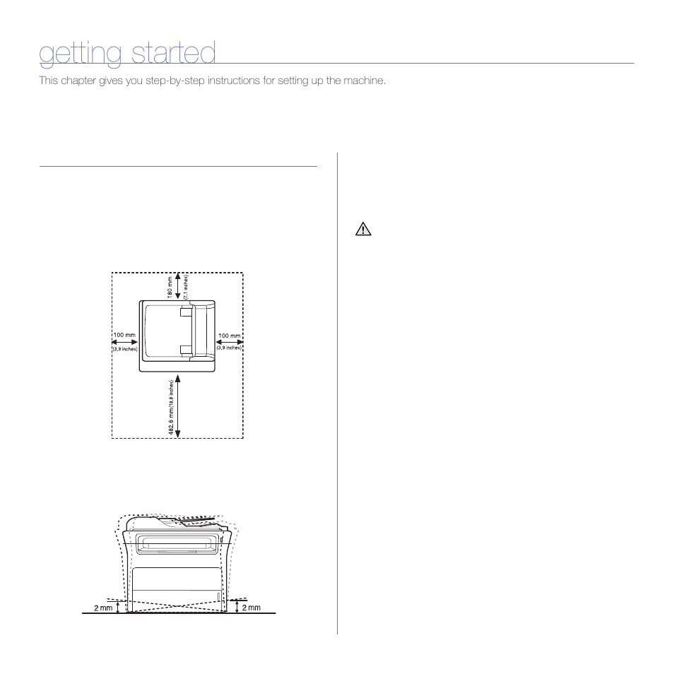 Getting started, Setting up the hardware | Samsung SCX-4X24 User Manual | Page 22 / 143