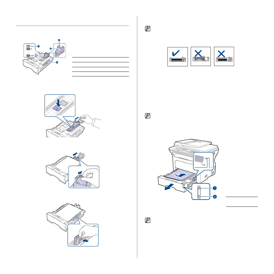 Changing the size of the paper in the paper tray, Loading paper, Loading paper in the tray 1 or optional tray | Samsung SCX-4X24 User Manual | Page 34 / 143