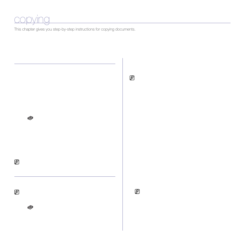 Copying, Selecting the paper tray, Changing the settings for each copy | Darkness, Original type, Reduced or enlarged copy | Samsung SCX-4X24 User Manual | Page 37 / 143