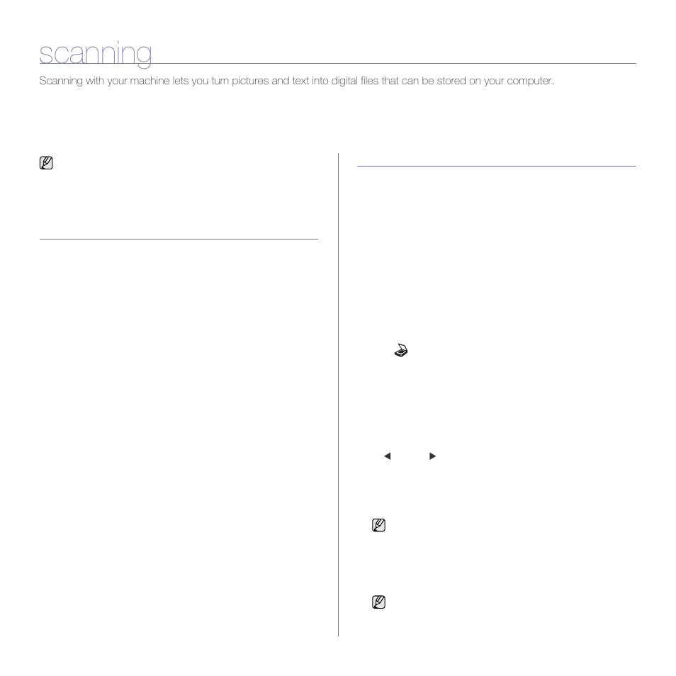 Scanning, Scanning basics, Scanning from the control panel | Scanning to application programs | Samsung SCX-4X24 User Manual | Page 41 / 143
