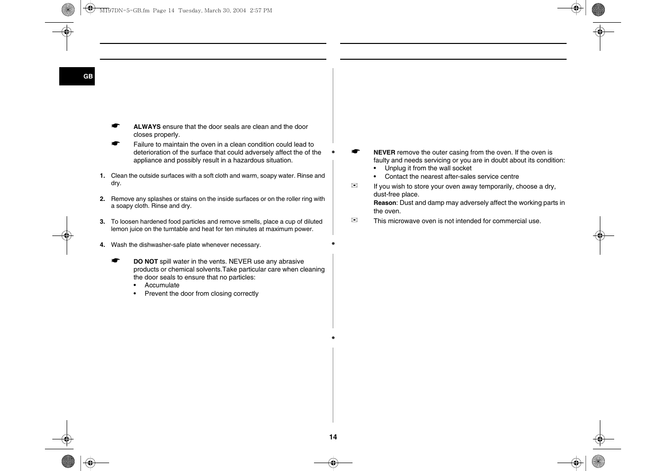 Cleaning your microwave oven, Storing and repairing your microwave oven | Samsung M197DN User Manual | Page 14 / 16