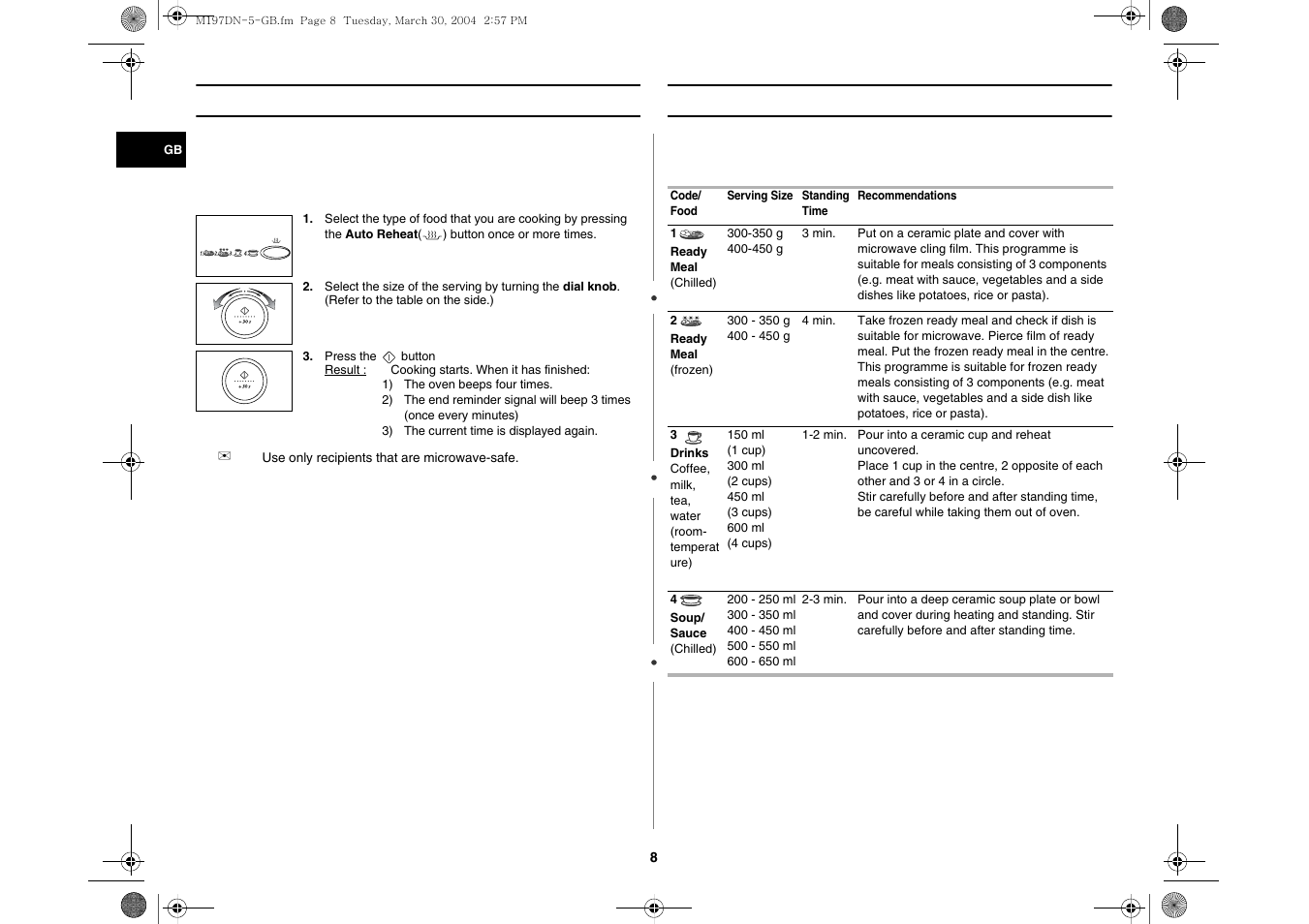 Using the auto reheat feature, Auto reheat settings | Samsung M197DN User Manual | Page 8 / 16