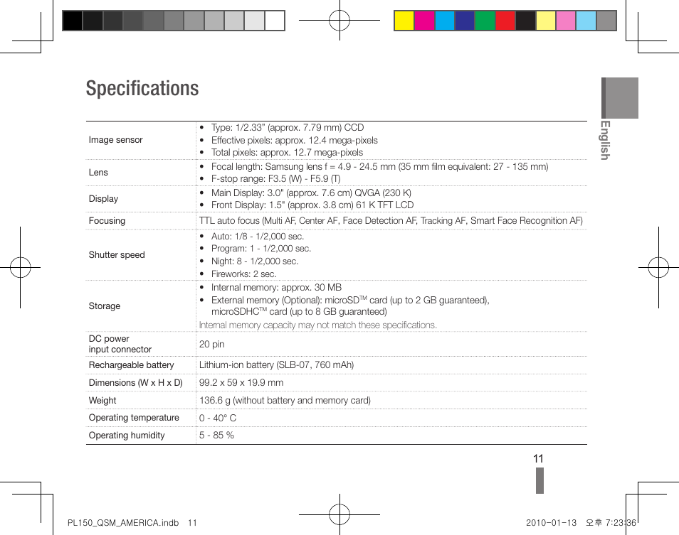 Specifications, English | Samsung AD68-04795A User Manual | Page 11 / 32
