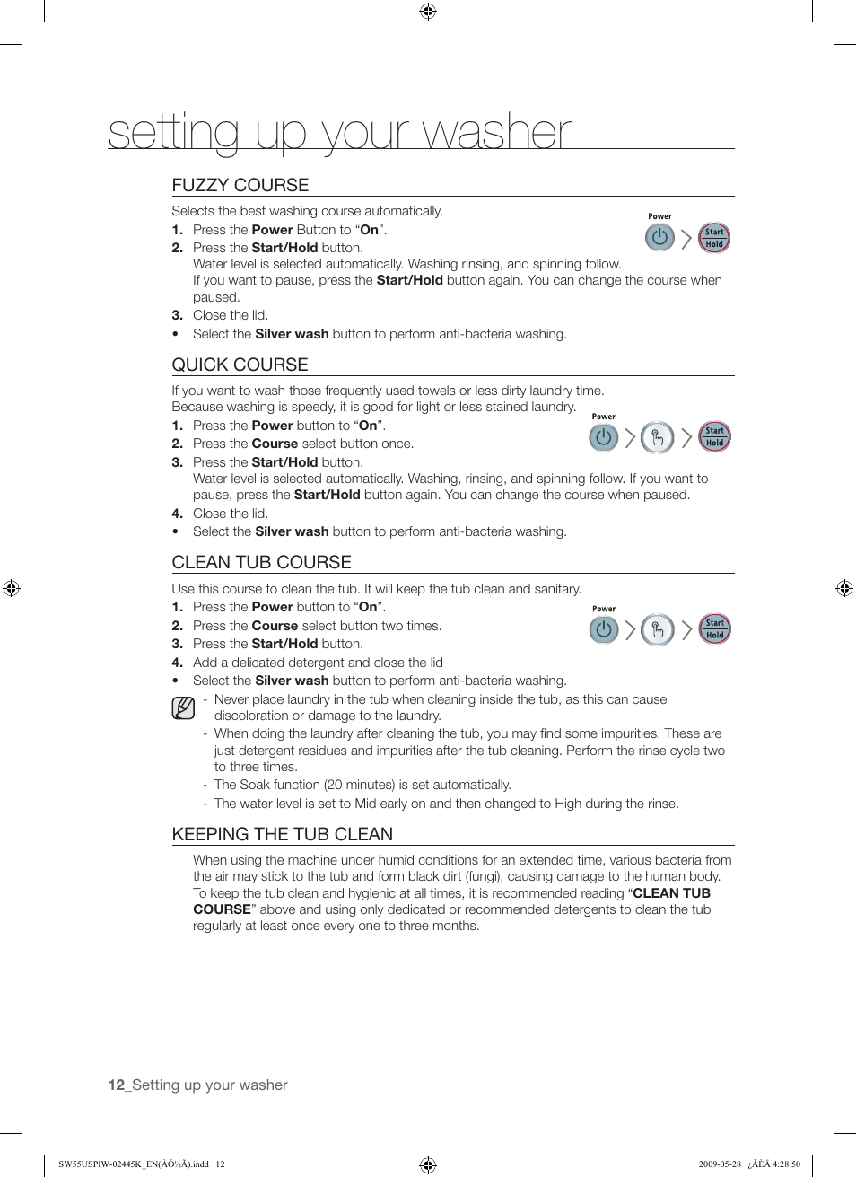 Setting up your washer | Samsung SW55USP User Manual | Page 12 / 24