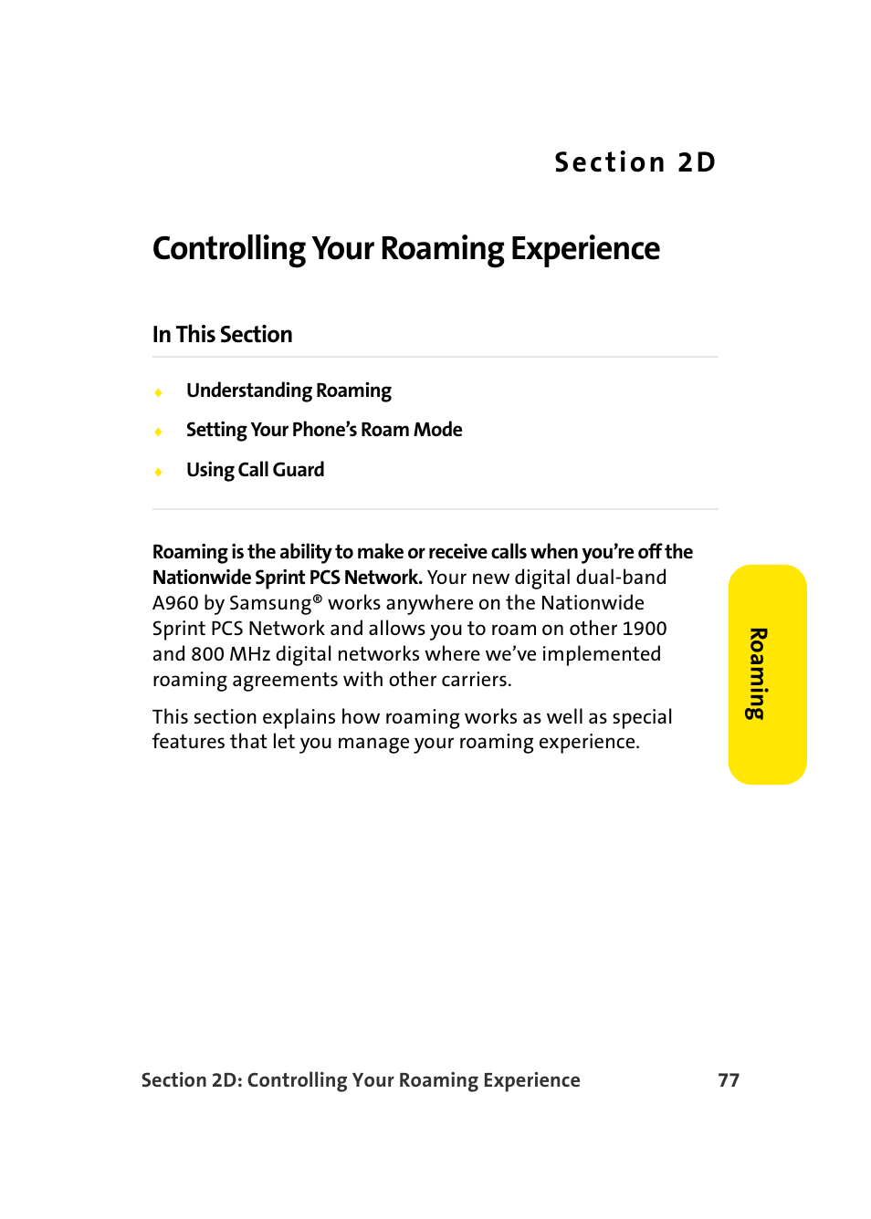 Controlling your roaming experience, 2d. controlling your roaming experience | Samsung A960 User Manual | Page 101 / 272