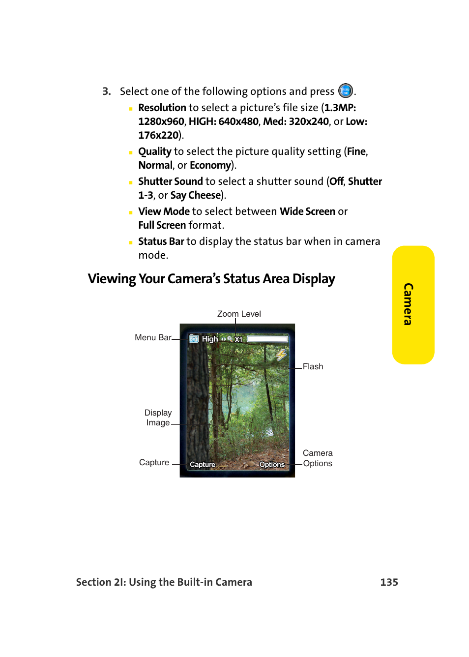 Viewing your camera’s status area display, Ca m e ra | Samsung A960 User Manual | Page 159 / 272