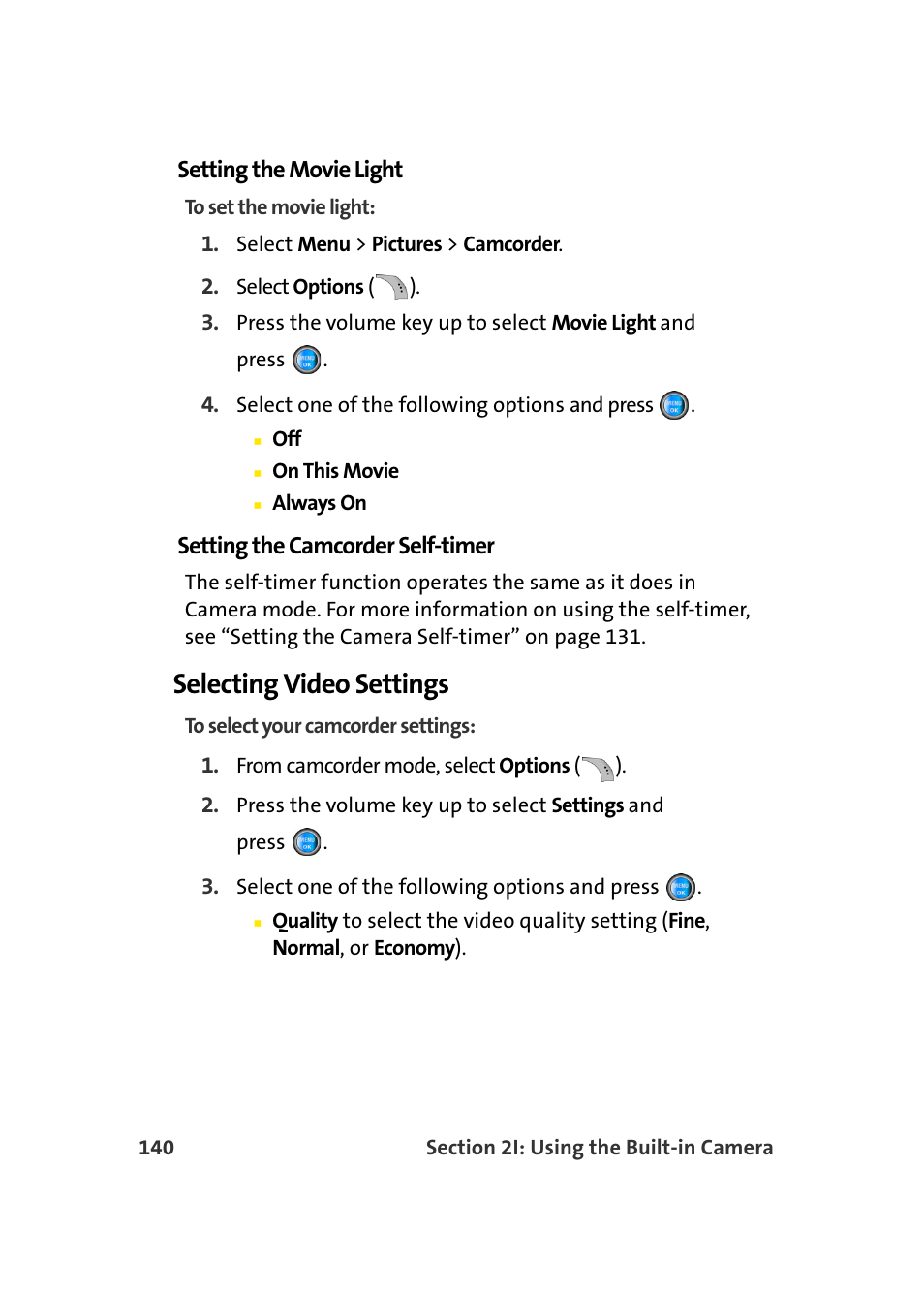 Selecting video settings | Samsung A960 User Manual | Page 164 / 272