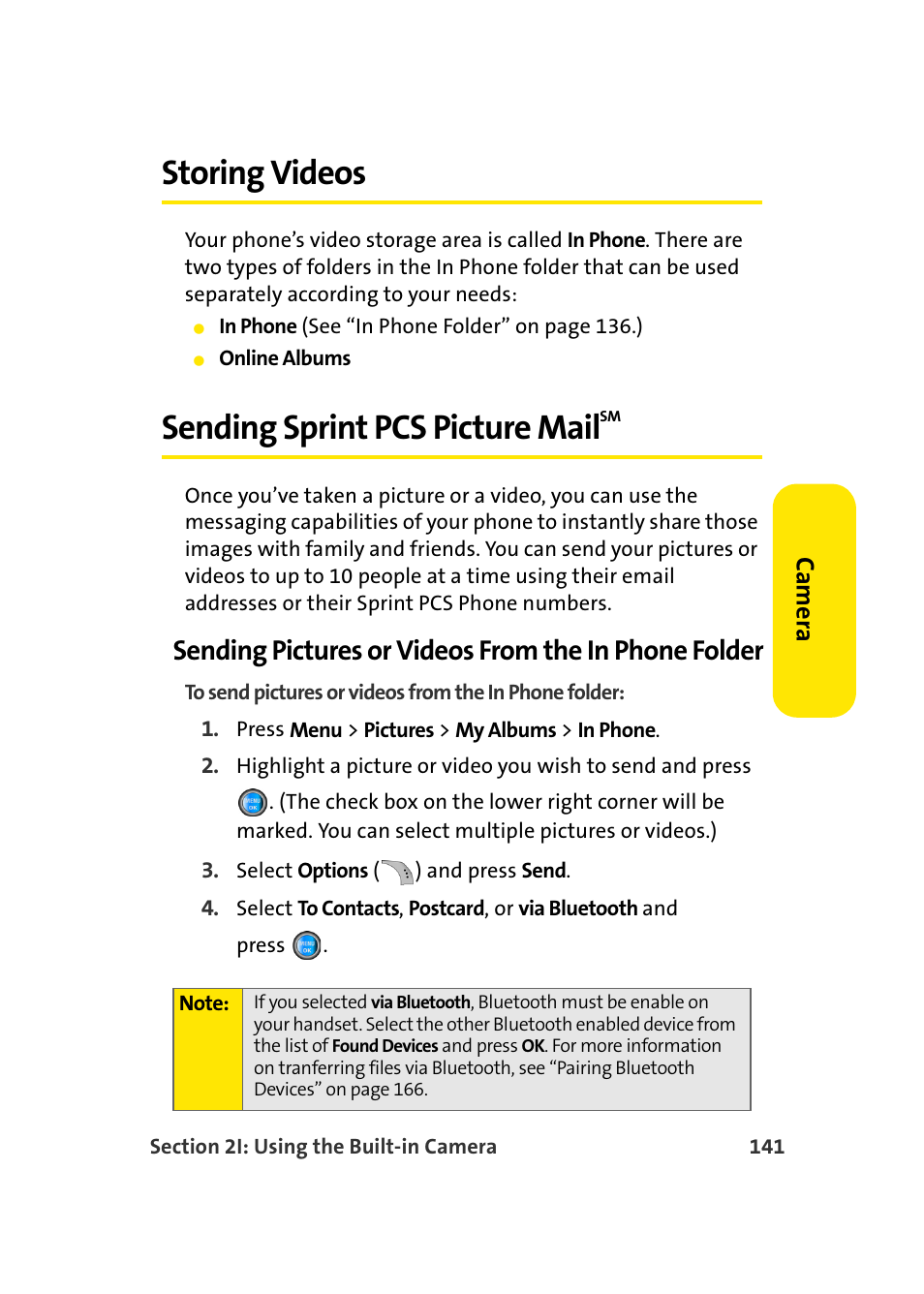 Storing videos, Sending sprint pcs picture mailsm, Sending sprint pcs picture mail | Samsung A960 User Manual | Page 165 / 272