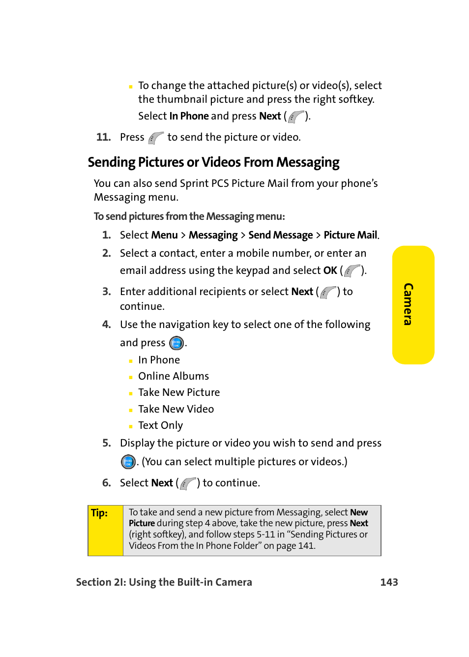 Sending pictures or videos from messaging, Ca m e ra | Samsung A960 User Manual | Page 167 / 272