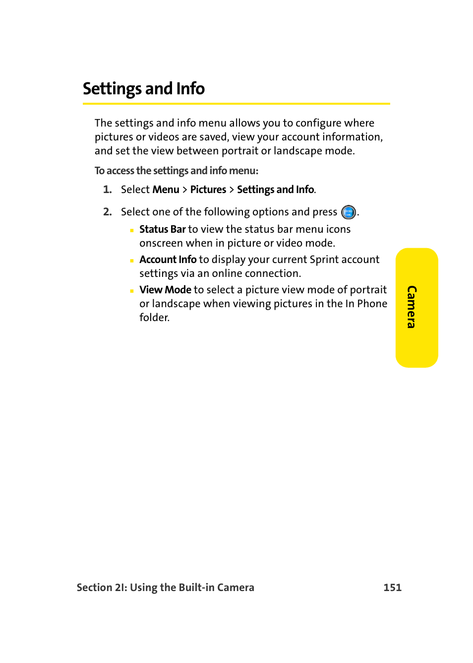Settings and info, Ca m e ra | Samsung A960 User Manual | Page 175 / 272