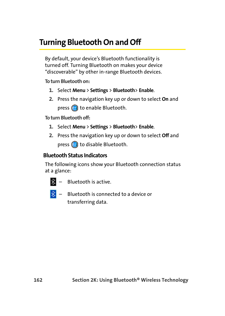 Turning bluetooth on and off | Samsung A960 User Manual | Page 186 / 272