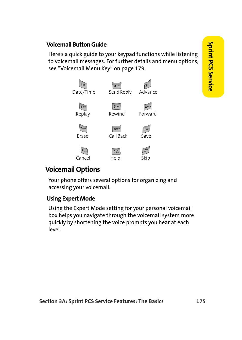 Voicemail options, Sprin t pcs se rv ice | Samsung A960 User Manual | Page 199 / 272