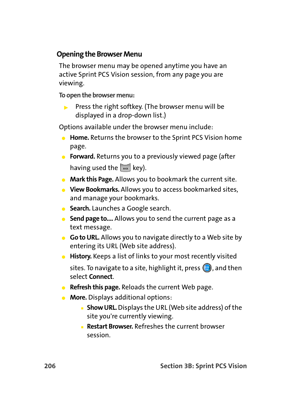 Opening the browser menu | Samsung A960 User Manual | Page 230 / 272