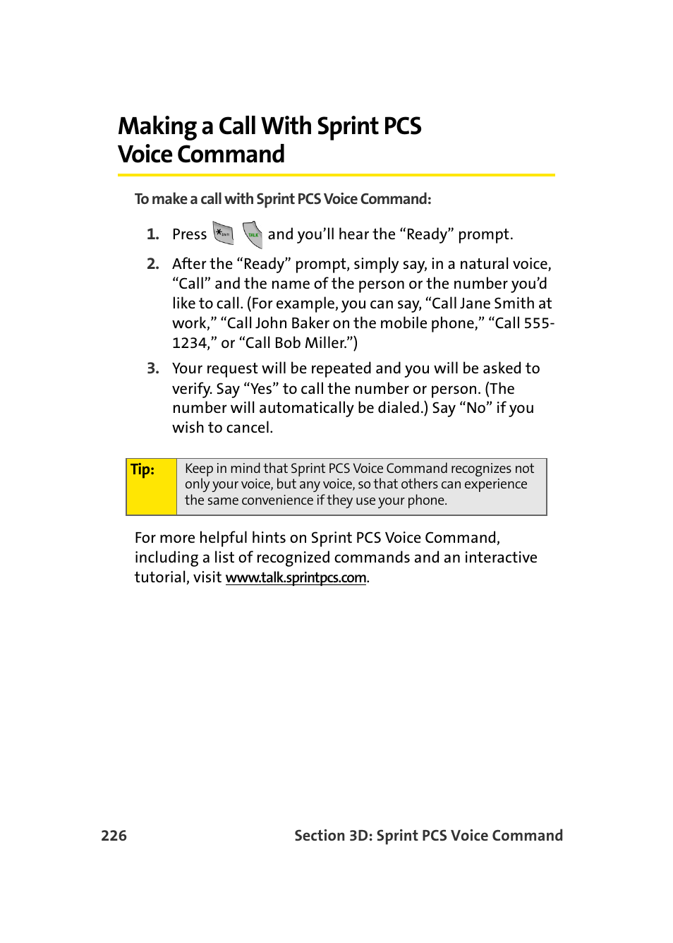 Making a call with sprint pcs voice command | Samsung A960 User Manual | Page 250 / 272
