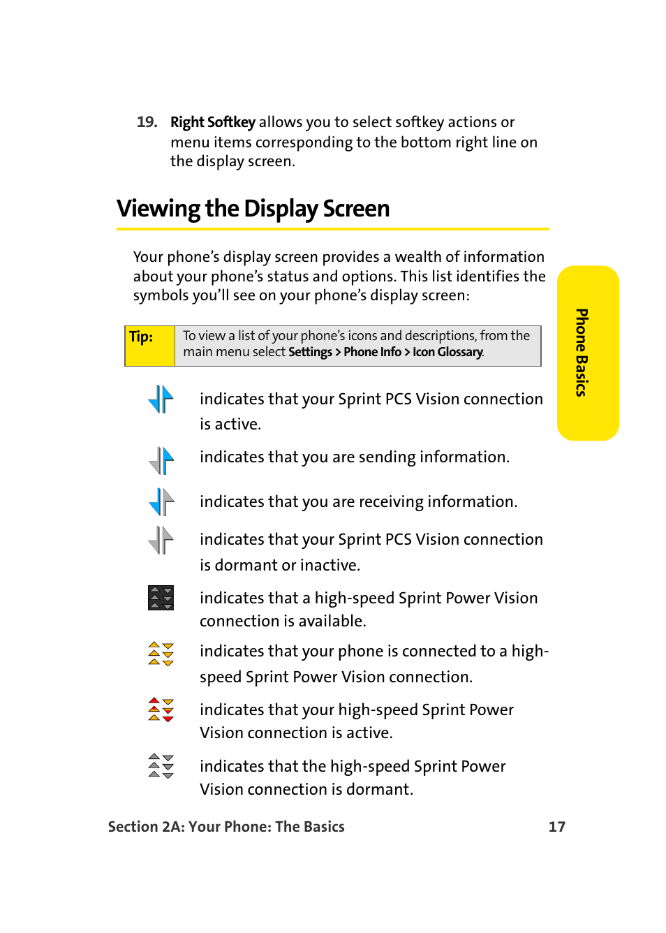 Viewing the display screen | Samsung A960 User Manual | Page 41 / 272