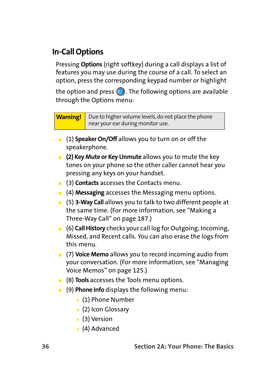 In-call options | Samsung A960 User Manual | Page 60 / 272