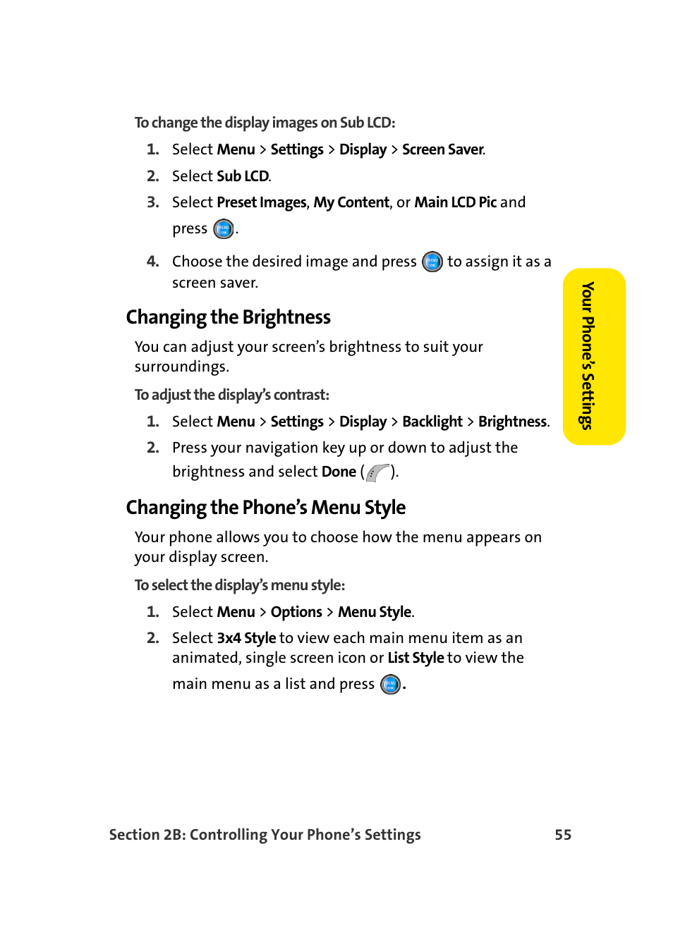 Changing the brightness, Changing the phone’s menu style | Samsung A960 User Manual | Page 79 / 272