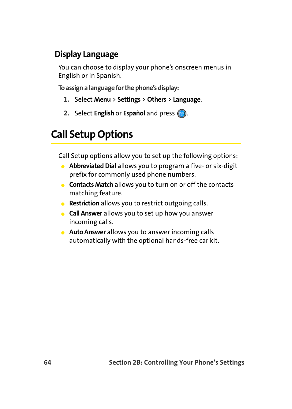 Display language, Call setup options | Samsung A960 User Manual | Page 88 / 272