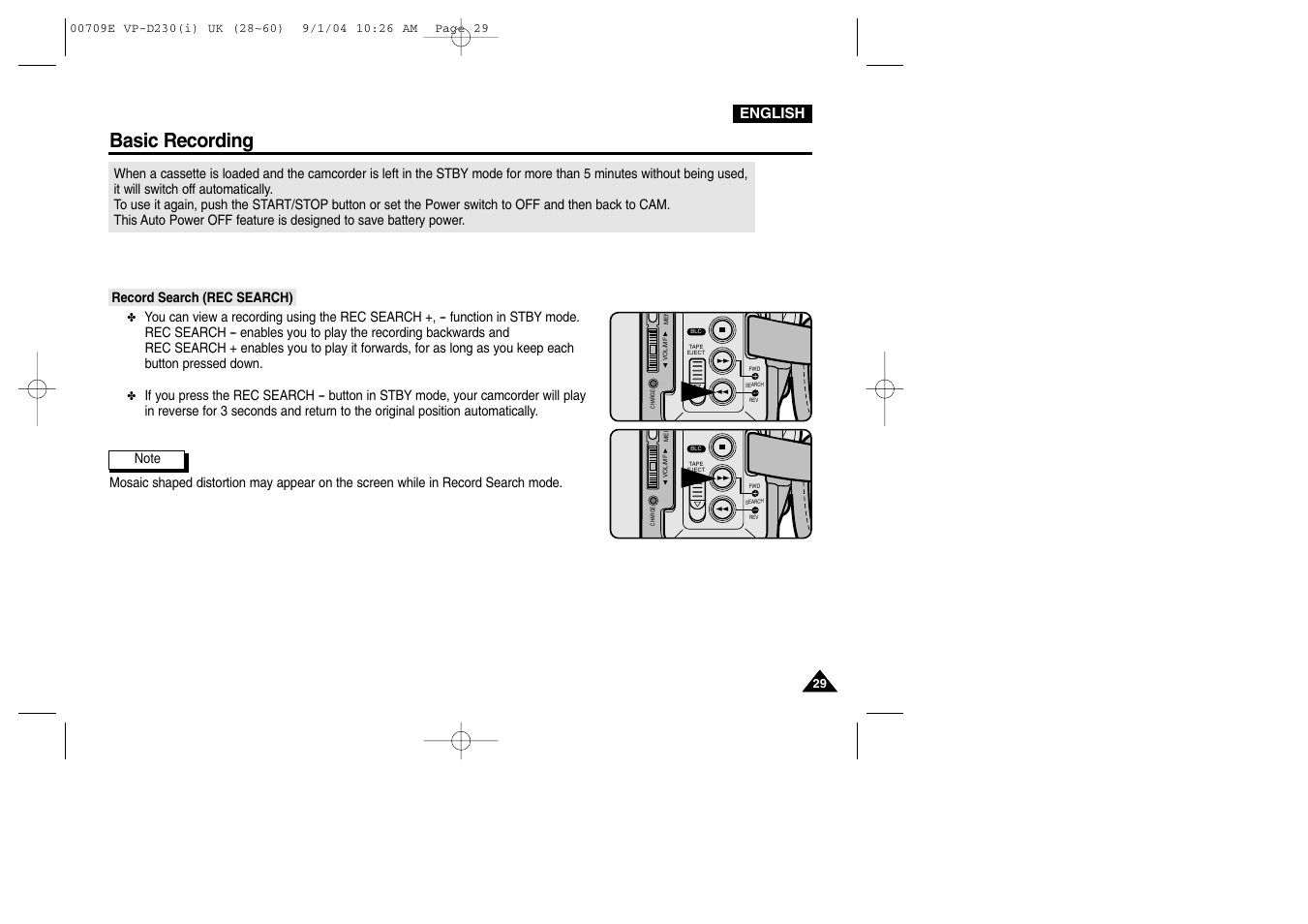 Record search (rec search), Basic recording, English | Samsung VP-D200 User Manual | Page 29 / 108