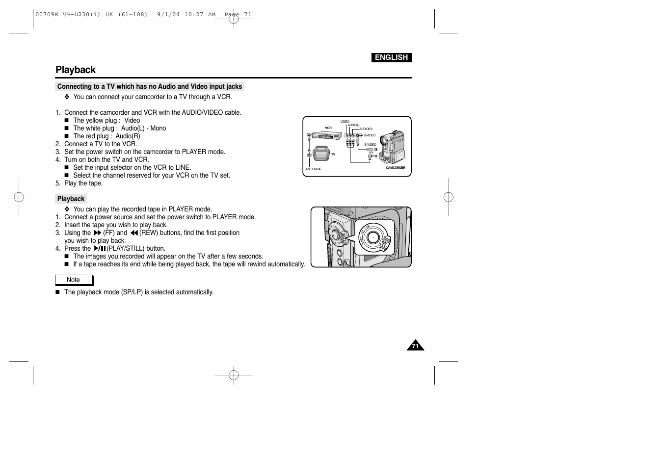 Playback | Samsung VP-D200 User Manual | Page 71 / 108